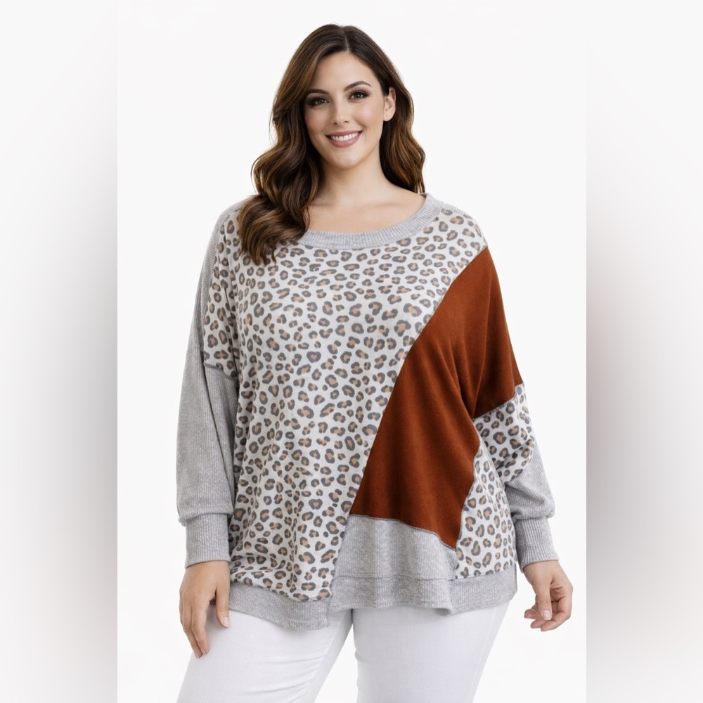 Thermal Animal Print Asymmetrical Top 2X